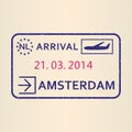 Amsterdam passport stamp. Travel by plane visa or immigration stamp. Vector illustration